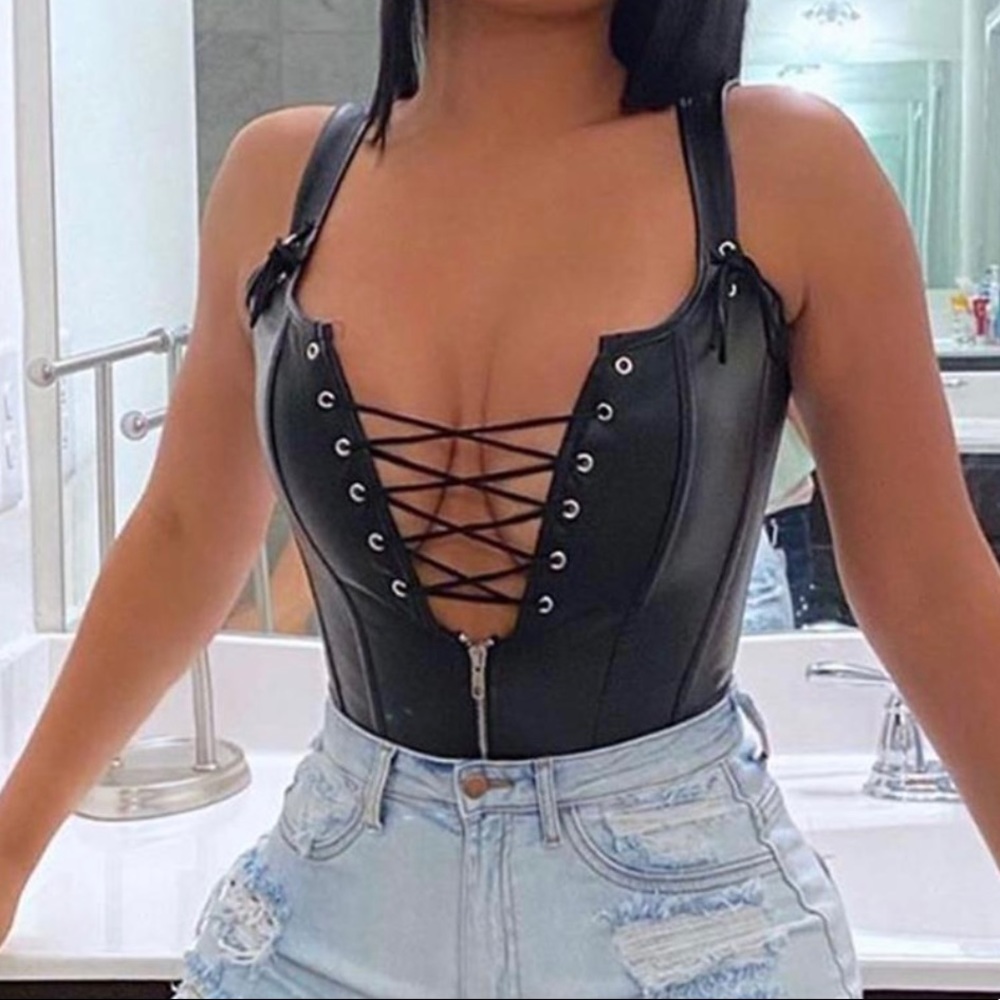 Corset leather bodysuit